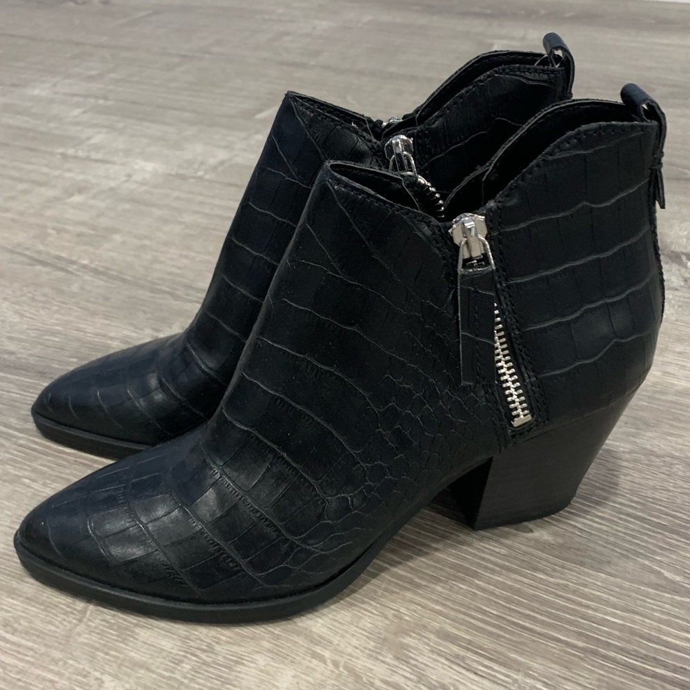 Dolce Vita Black Croc-Embossed Ankle Boots